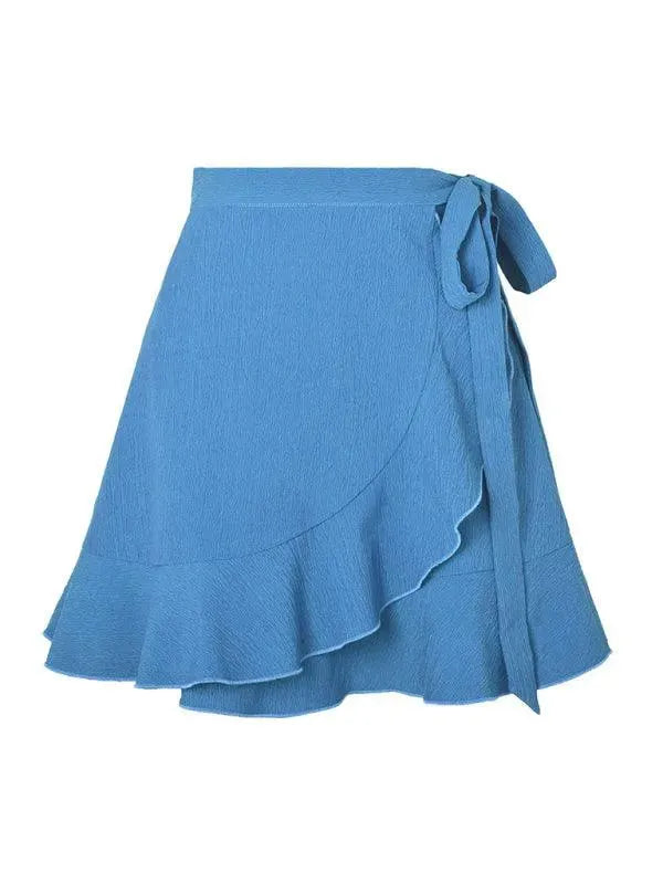 LeStyleParfait Women Skirts Ladies Sexy Mini Skirt Plain-Solid Drawstring-Elastic Waist-Ruffle Wrap Skirt