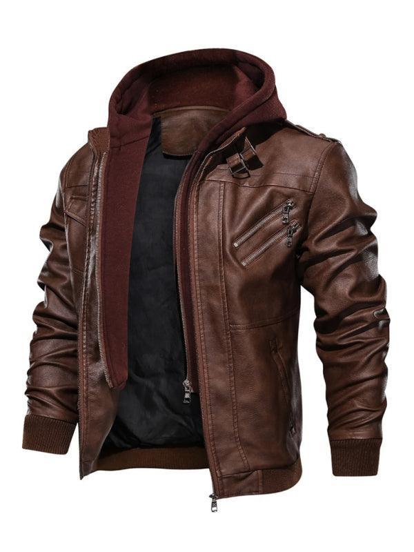 Hooded Motorcycle Men Leather Jacket - Leather Jacket - LeStyleParfait