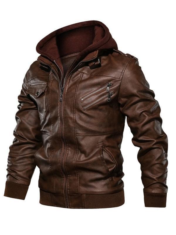 Hooded Motorcycle Men Leather Jacket - Leather Jacket - LeStyleParfait