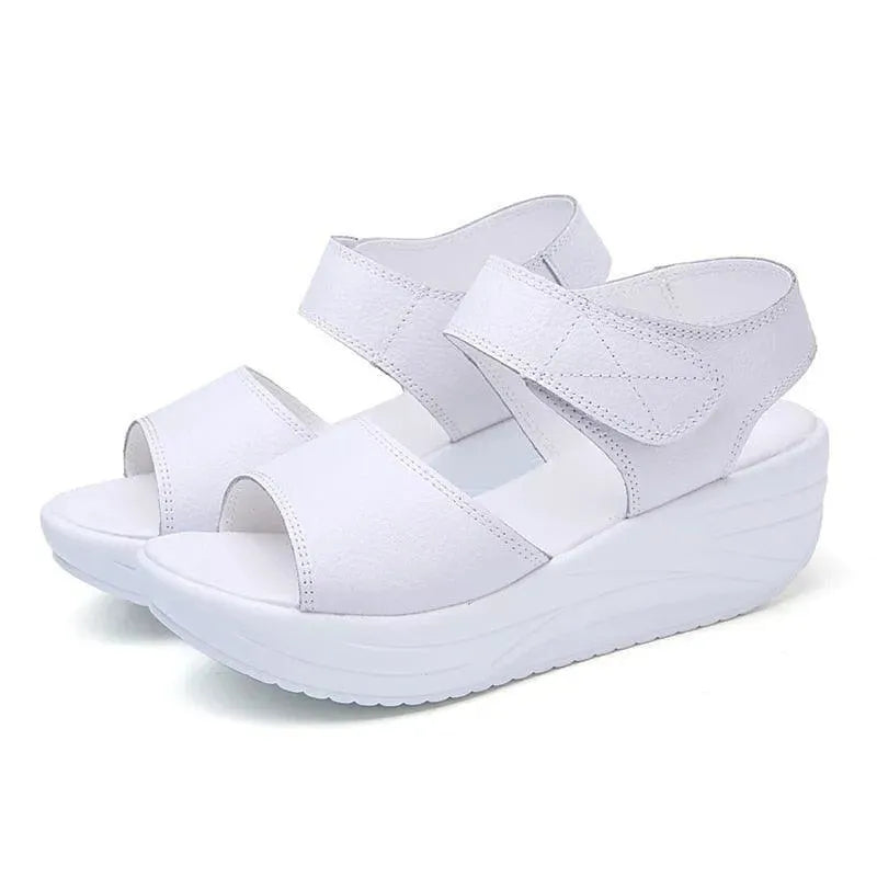 Hook Loop Leather Wedge Sandals - Sandals - LeStyleParfait