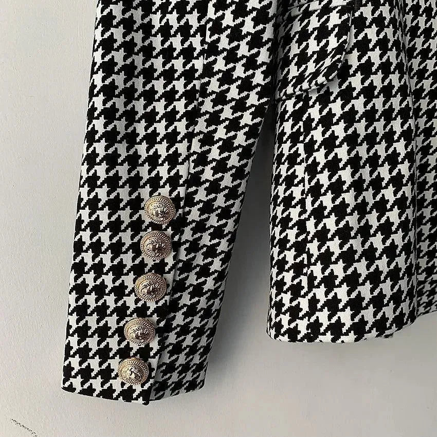 Houndstooth Blazer Women - Casual - Plaid - Double-Breasted Blazer - LeStyleParfait