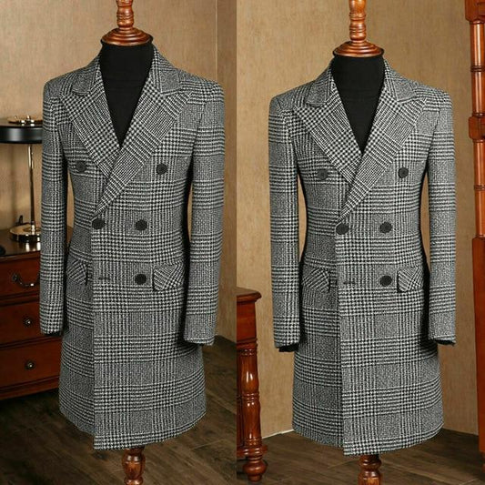 Houndstooth Tweed Coat For Men - Winter Coat - LeStyleParfait