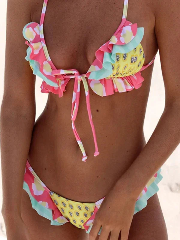 Ensemble bikini triangle fleuri pour femme