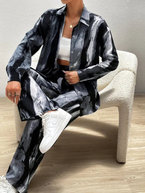 Stylish Women Abstract Print Two-Piece Set