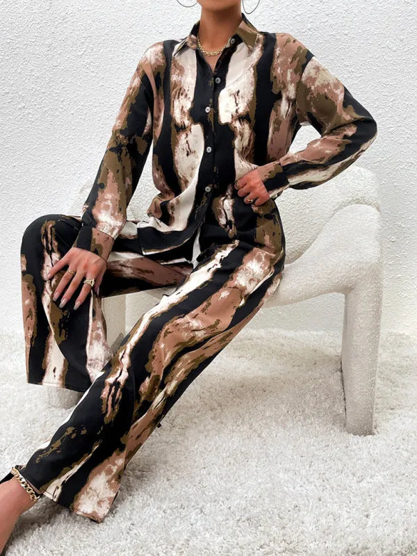 Stylish Women Abstract Print Two-Piece Set