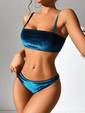 Women Blue High Waisted Bandeau Bikini Set