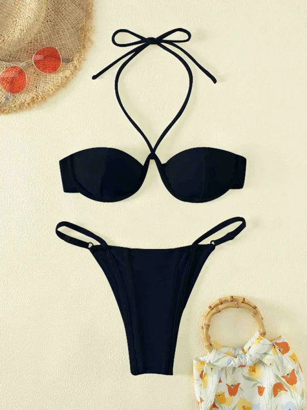 Ensemble bikini bandeau blanc pour femme