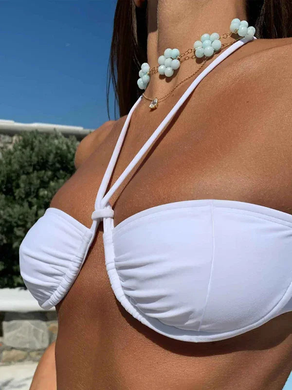 Ensemble bikini bandeau blanc pour femme