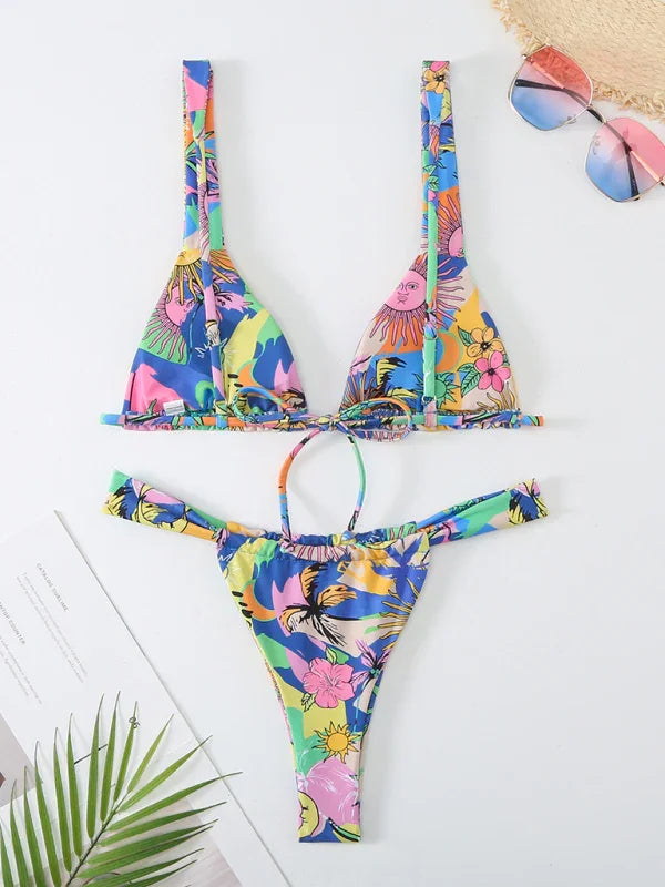 Ensemble bikini femme fleuri échancré