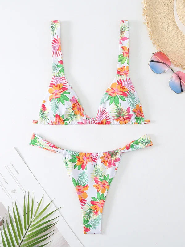 Ensemble bikini femme fleuri échancré