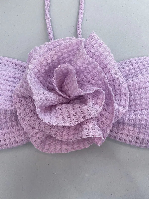 Ensemble de bikini bandeau blanc à motifs floraux pour femme