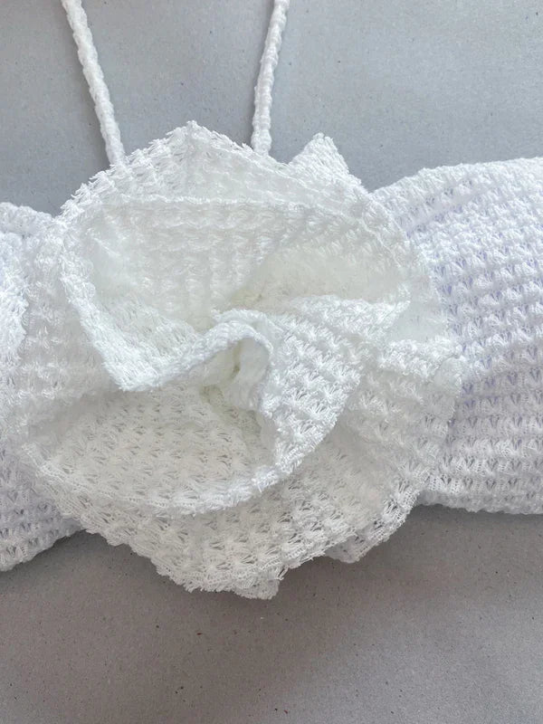 Ensemble de bikini bandeau blanc à motifs floraux pour femme