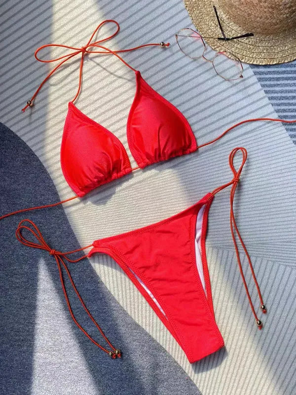 Women Red String Bikini Set