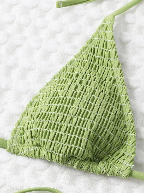 Ensemble de bikini triangle vert à lacets pour femme