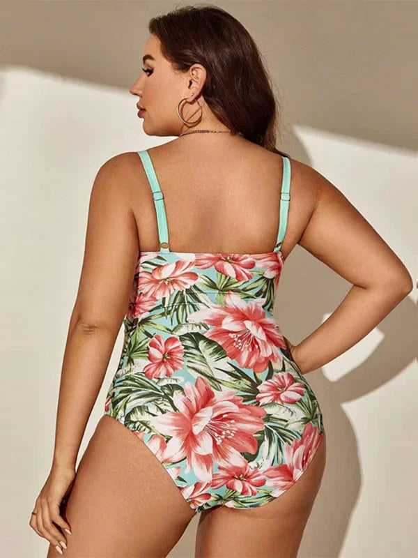 Maillot de bain une pièce cache-cœur fleuri pour femme