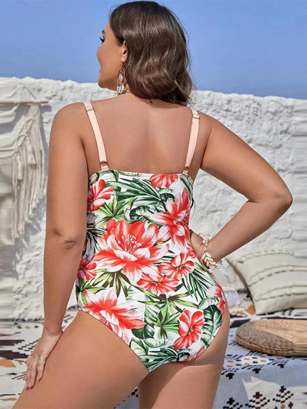 Maillot de bain une pièce cache-cœur fleuri pour femme