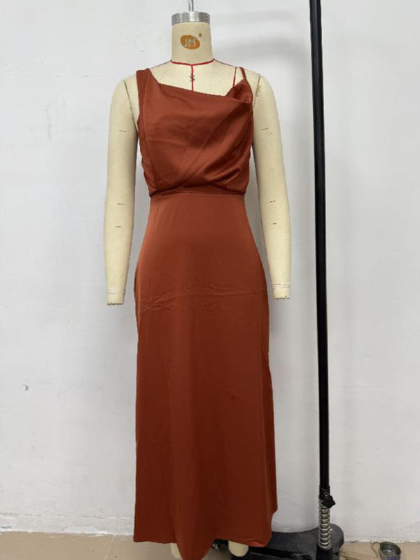 Chic Satin Cowl Neck Midi Dress