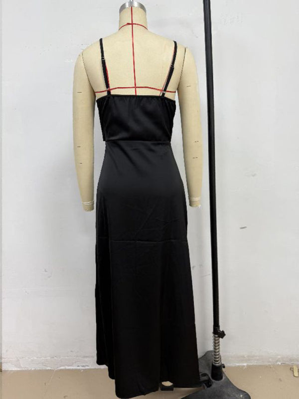 Chic Satin Cowl Neck Midi Dress