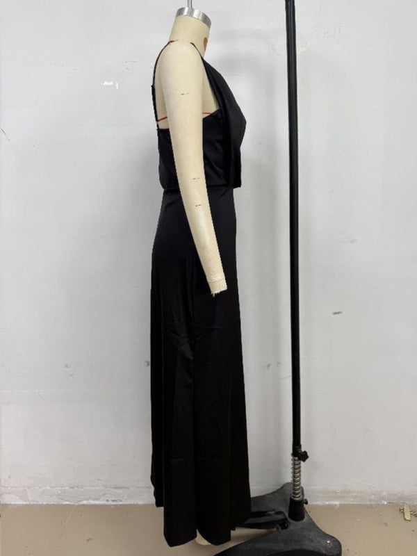 Chic Satin Cowl Neck Midi Dress