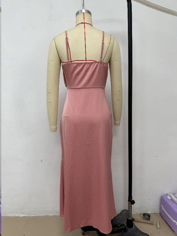 Chic Satin Cowl Neck Midi Dress