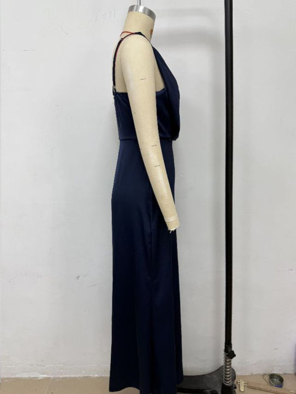 Chic Satin Cowl Neck Midi Dress