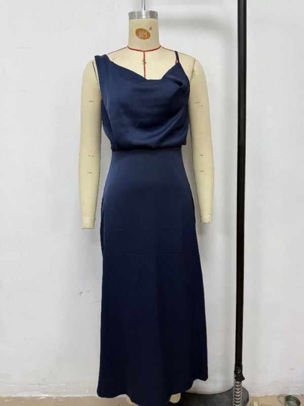 Chic Satin Cowl Neck Midi Dress