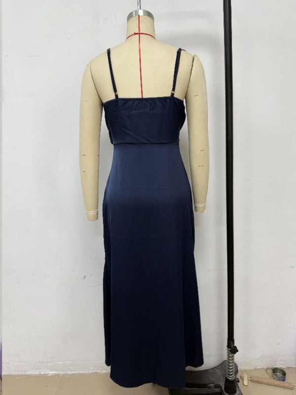 Chic Satin Cowl Neck Midi Dress