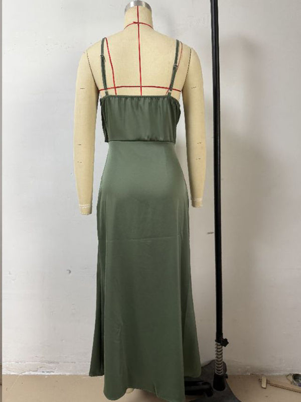 Chic Satin Cowl Neck Midi Dress