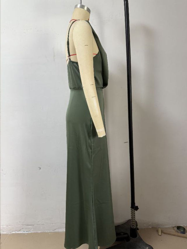 Chic Satin Cowl Neck Midi Dress