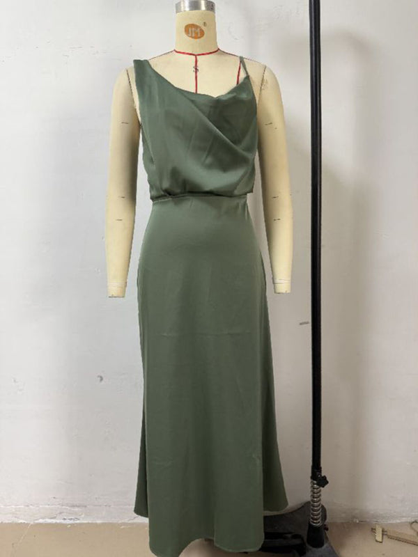 Chic Satin Cowl Neck Midi Dress