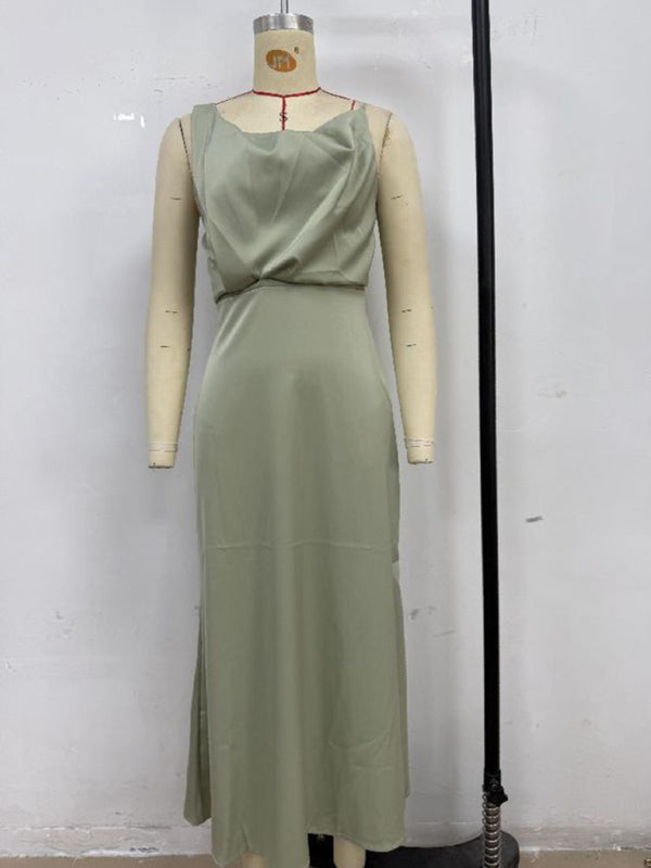 Chic Satin Cowl Neck Midi Dress