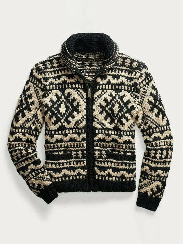 Jacquard Knitted Men Cardigan Sweater - Cardigan Sweater - LeStyleParfait