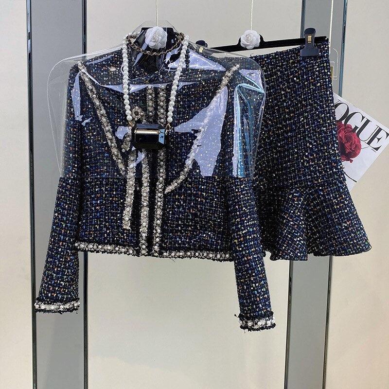 Jacquard Plaid Tweed Skirt Suit Women - Tweed Skirt Suit - LeStyleParfait