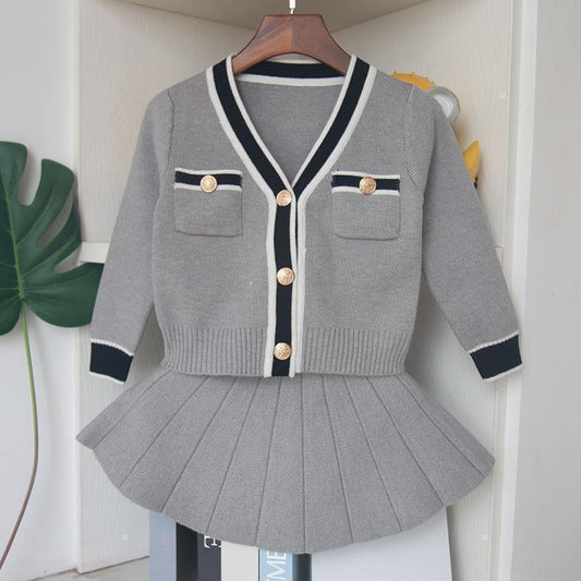 Kids Skirt Suit Girls Cardigan With Skirt Cothing Set - Clothing Set - LeStyleParfait