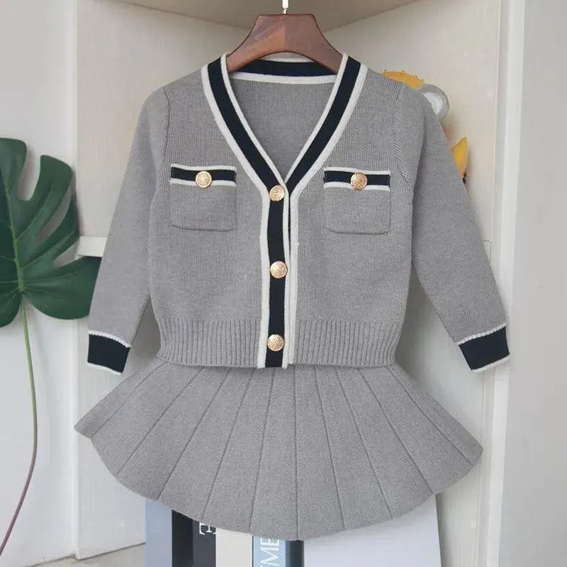 Kids Skirt Suit Girls Cardigan With Skirt Cothing Set - Kids Clothing Set - LeStyleParfait