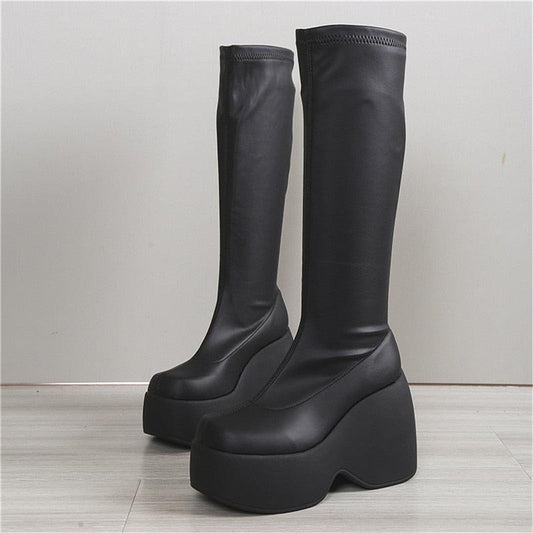 Knee-High Platform Wedge Boots - Wedge Shoes - LeStyleParfait