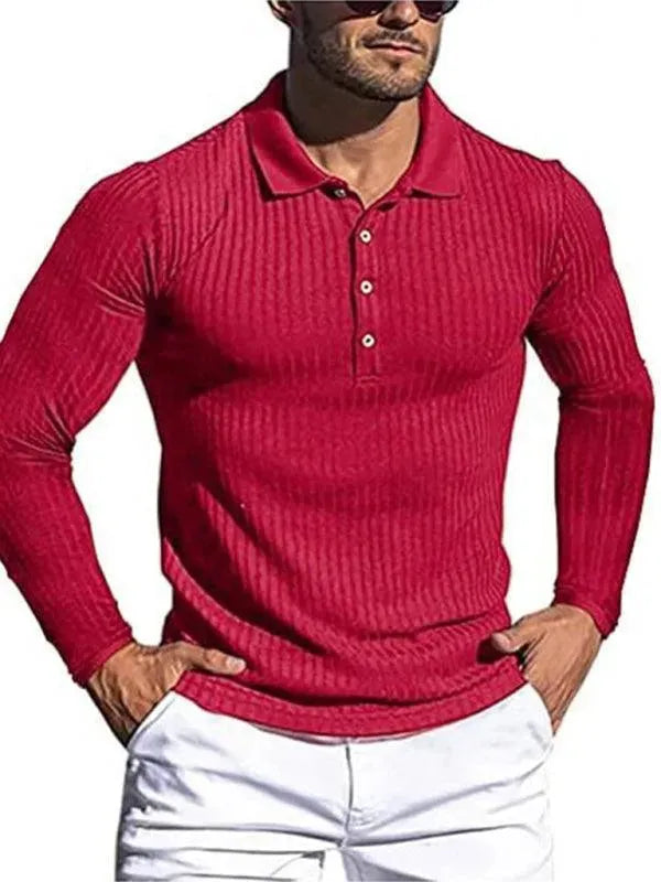 LeStyleParfait Men's T-Shirts Casual Polo Plain-Solid Long Sleeves-Polo Shirt