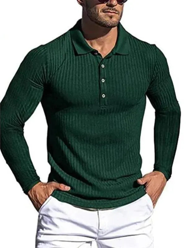 LeStyleParfait Men's T-Shirts Casual Polo Plain-Solid Long Sleeves-Polo Shirt