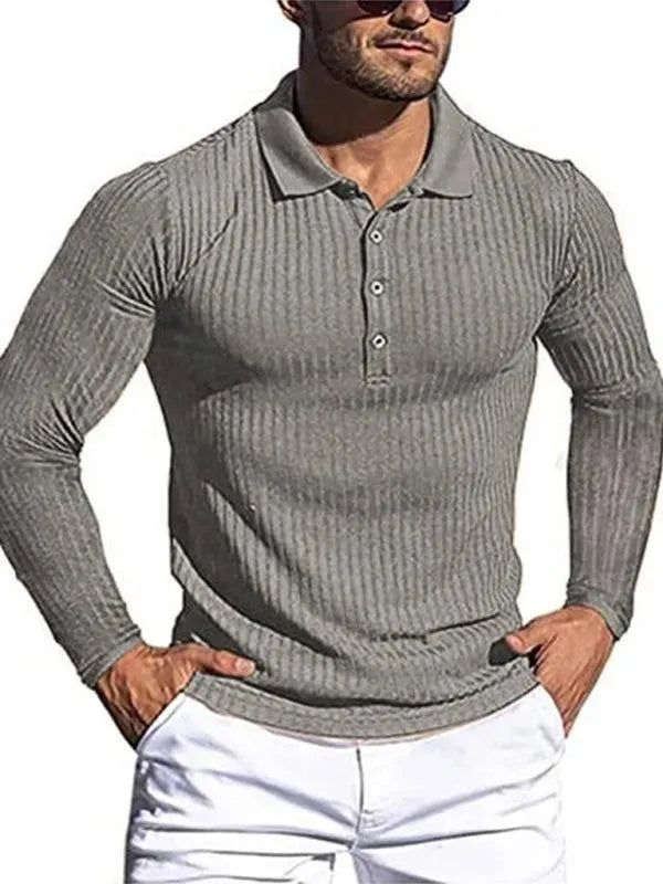 LeStyleParfait Men's T-Shirts Casual Polo Plain-Solid Long Sleeves-Polo Shirt