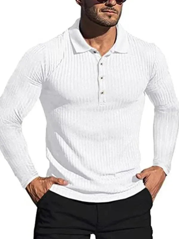 LeStyleParfait Men's T-Shirts Casual Polo Plain-Solid Long Sleeves-Polo Shirt