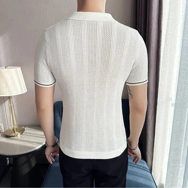 Knitted Lapel Short Sleeve Men Polo Shirt - Polo Shirt - LeStyleParfait