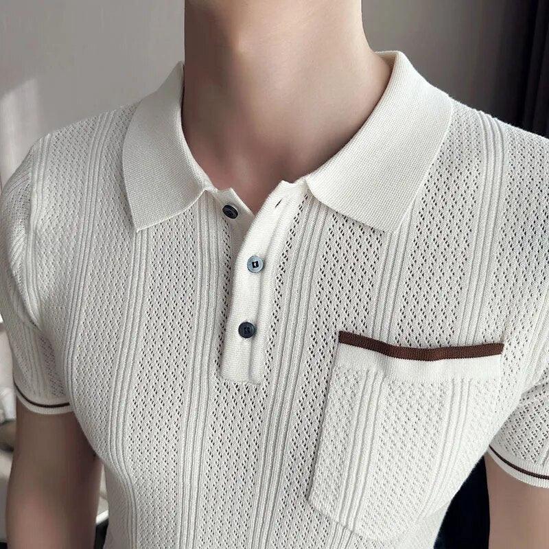 Knitted Lapel Short Sleeve Men Polo Shirt - Polo Shirt - LeStyleParfait