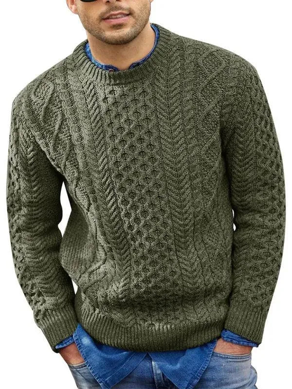 Knitted Round Neck Cable Men Pullover Sweater - Pullover Sweater - LeStyleParfait