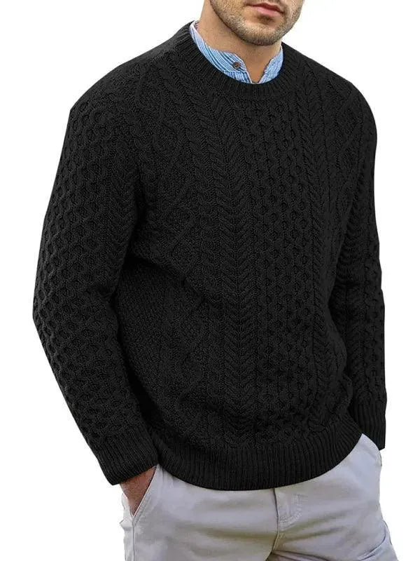 Knitted Round Neck Cable Men Pullover Sweater - Pullover Sweater - LeStyleParfait