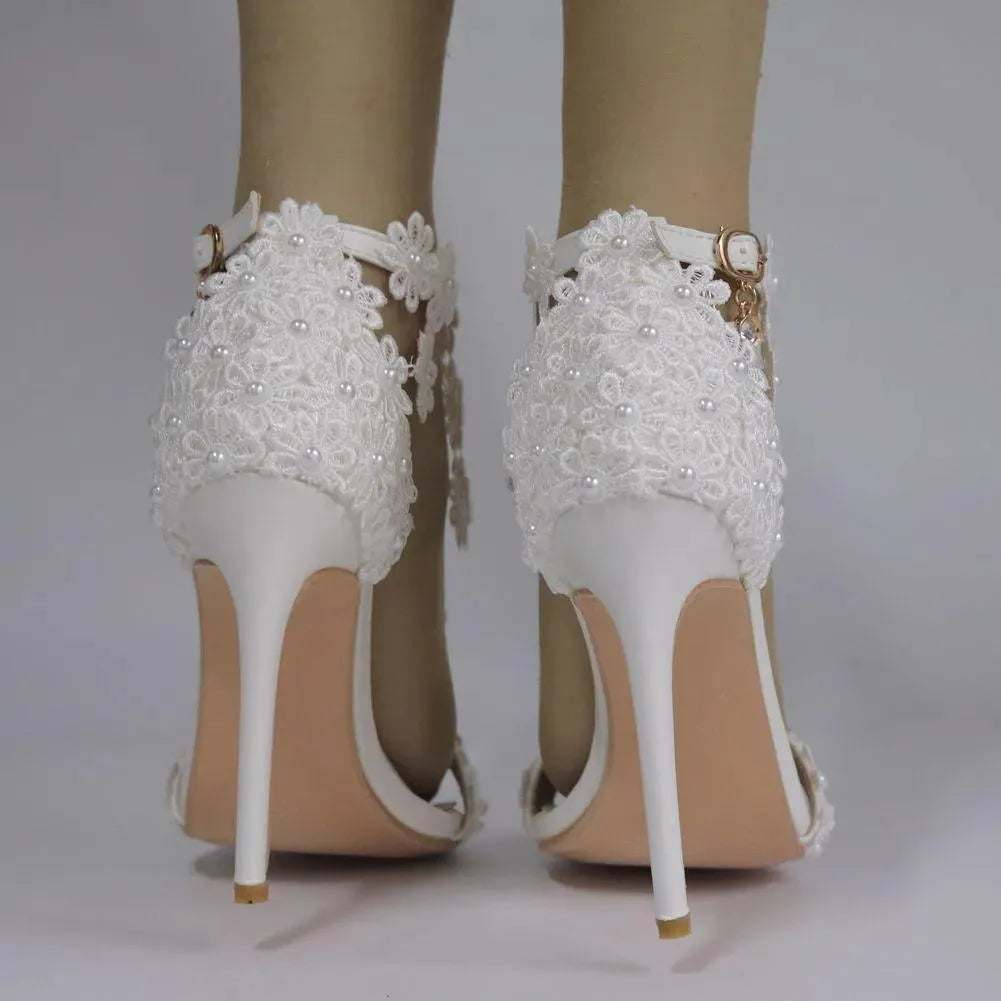 Lace Ankle Strap Sandals, Bridal Wedding Shoes - Sandals - LeStyleParfait