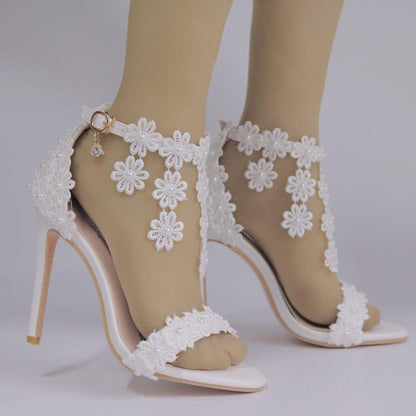 Lace Ankle Strap Sandals, Bridal Wedding Shoes - Sandals - LeStyleParfait