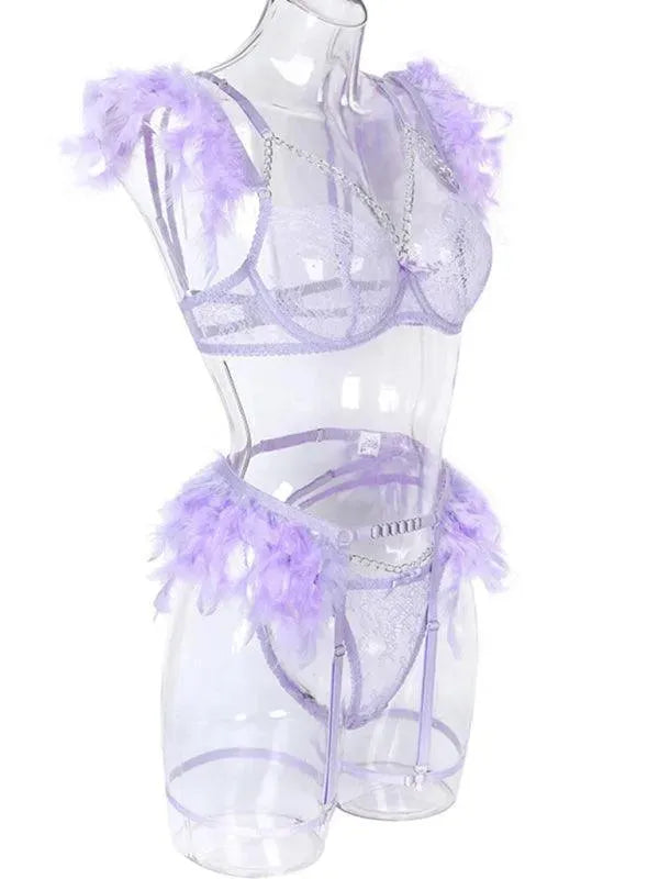 Lace Feather Lingerie Set - Lingerie Set - LeStyleParfait