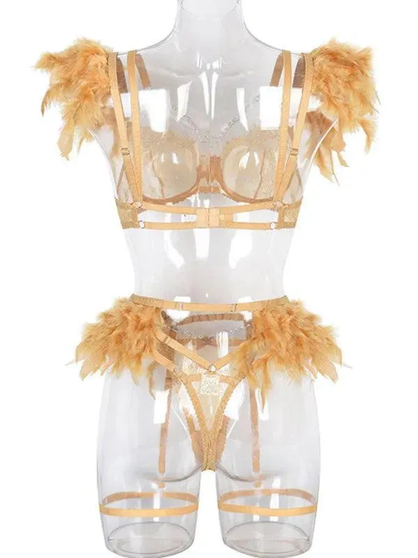Lace Feather Lingerie Set - Lingerie Set - LeStyleParfait