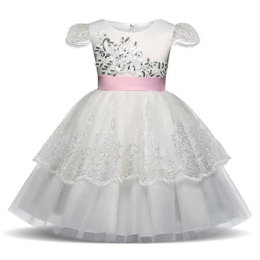 Lace Girl Dress, Pink Ribbon - Girls Dresses - LeStyleParfait