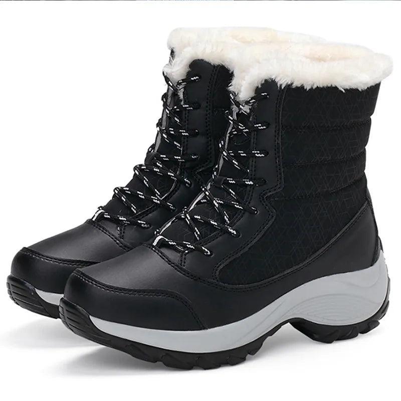 Ladies Trendy Fur Lace Up Snow Ankle Boots - Snow Boots - LeStyleParfait